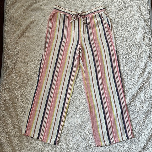 OLD NAVY Pink/White/Navy Blue Striped Linen Drawstring Wide Leg Pants Size M - Picture 1 of 11